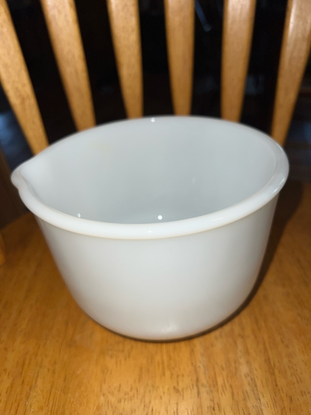 Vintage White Milk Glass Mixing Bowl with Pour Spout Fire King for Sunbeam